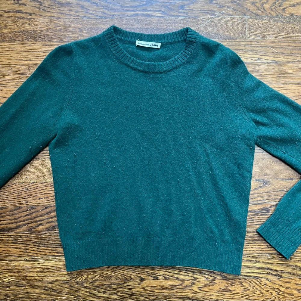 Reformation Dana Cashmere Crew Sweater - Forrest Green